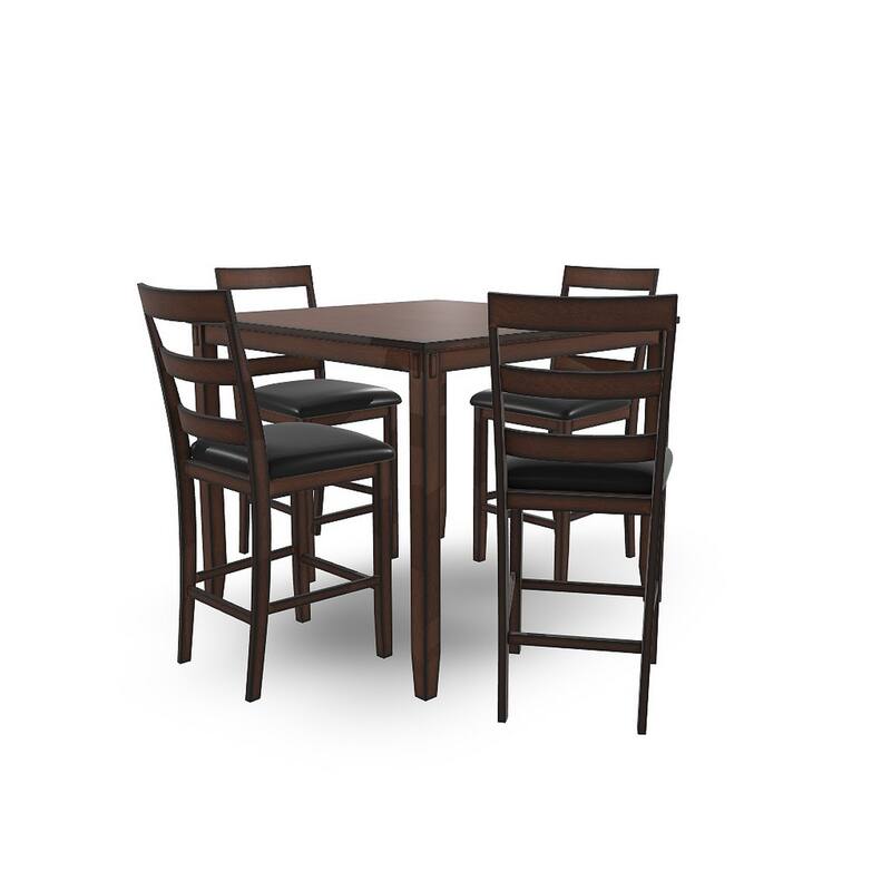 Covvi 5pc Counter Height Dining Table Set, Ladder Chairs, Brown Wood