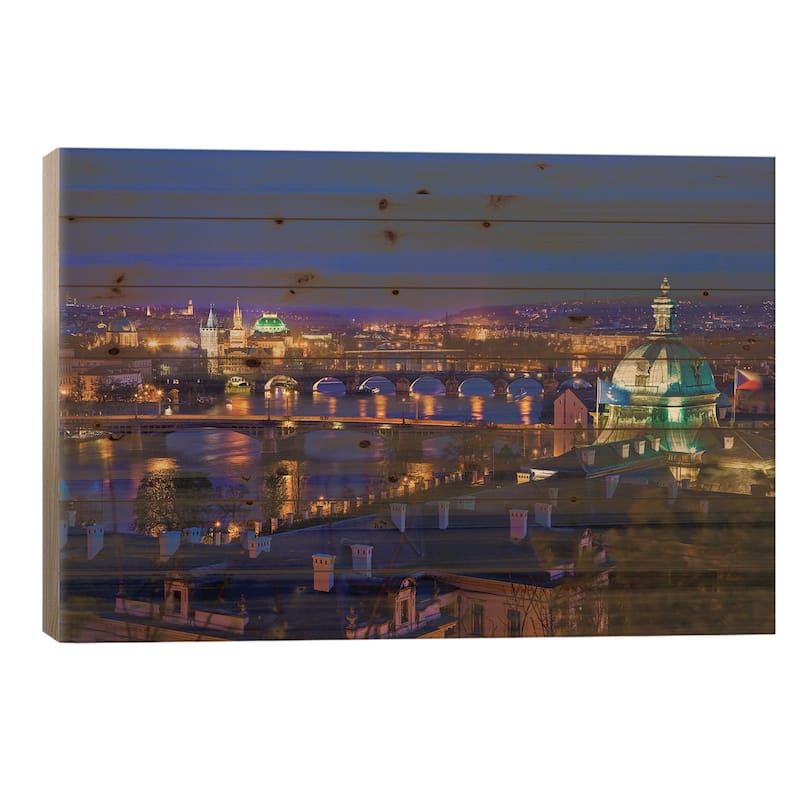 View On Prague Bridges Czech-Republic Print On Wood by Paul Rommer - Multi-Color - 26x40x1.5