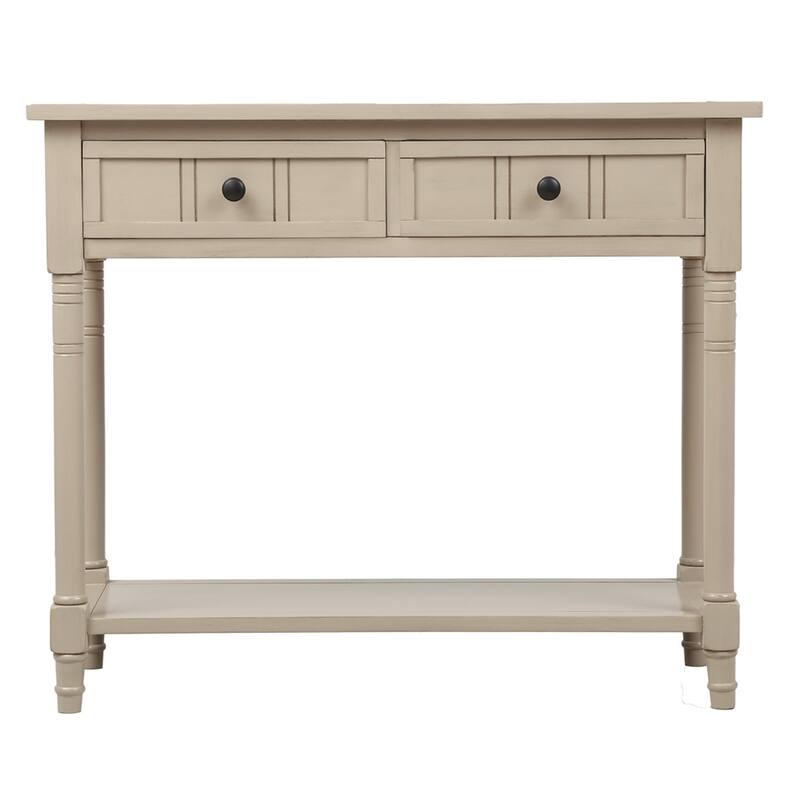 Daisy Series Farmhouse Console Table Solid Wood 2 Drawers Bottom Shelf Entryway