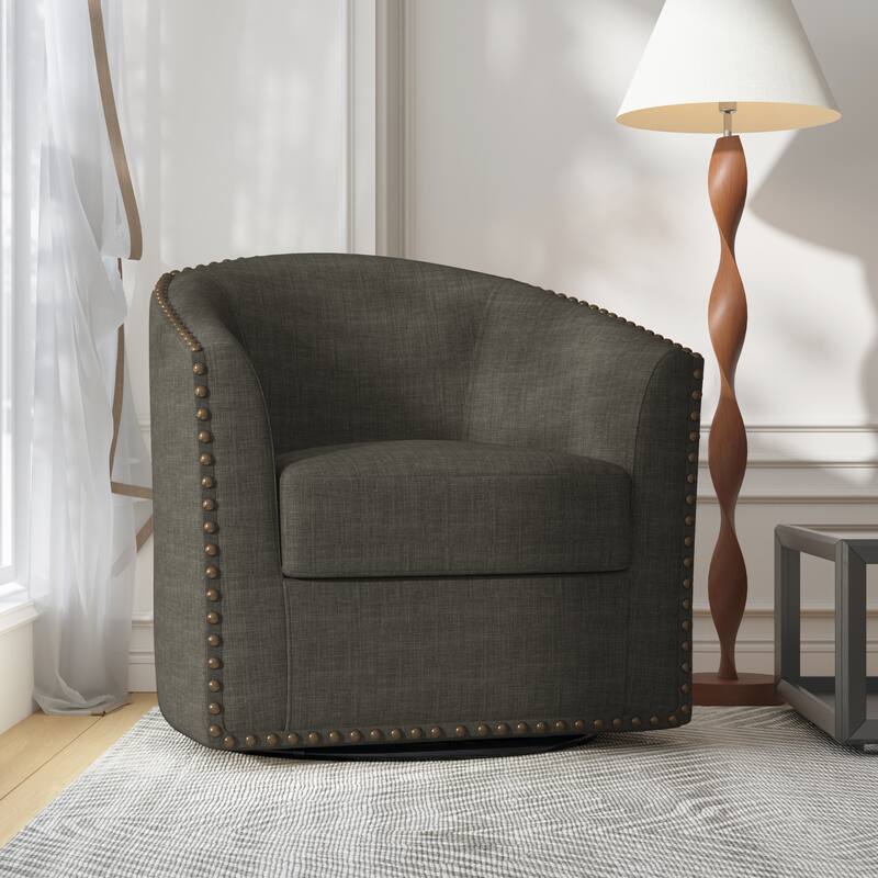 Modern Swivel Barrel Chair with Nailhead Trim
