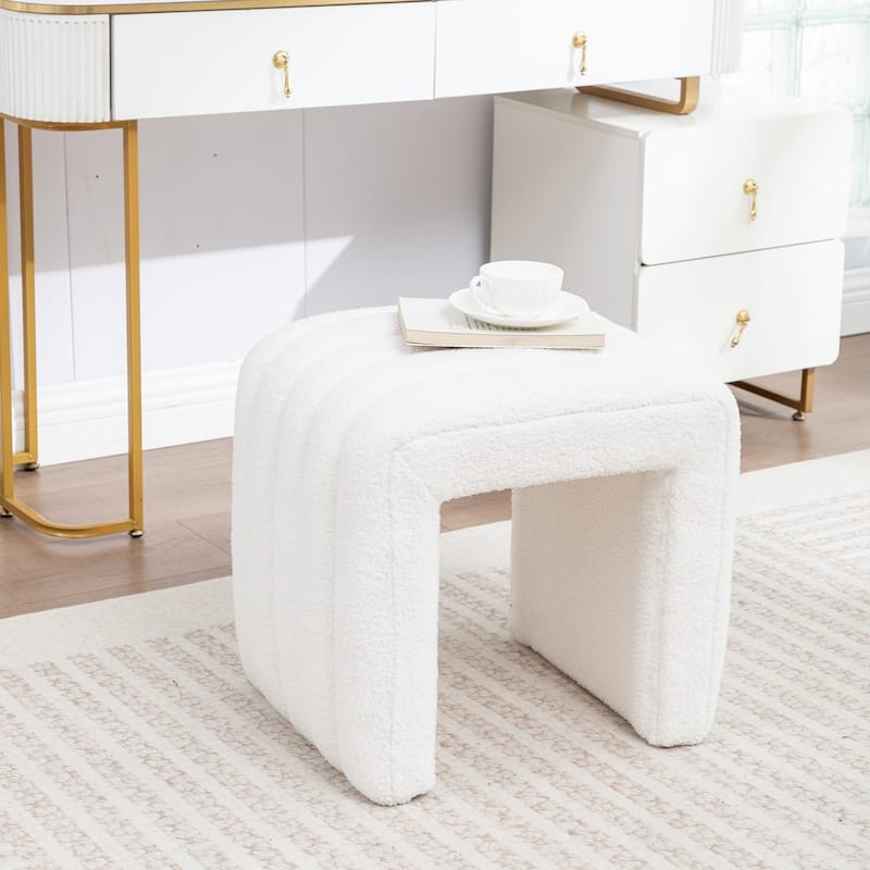 SEYNAR Modern Glam Teddy Velvet Upolstered U-Shaped Ottoman