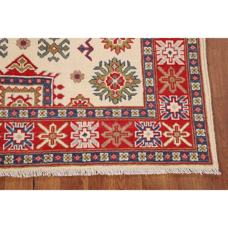 Ivory Kazak Accent Rug Hand-Knotted Wool Carpet - 4'1" x 6'4"