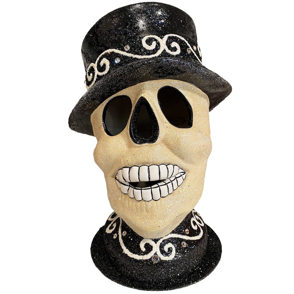 10" schaller skull paper mache halloween candy container with crystals
