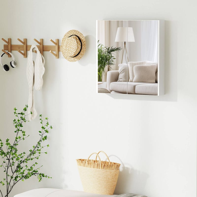 Costway 24.5" x 42.5" Bathroom Wall Cabinet with Double Mirrored Doors