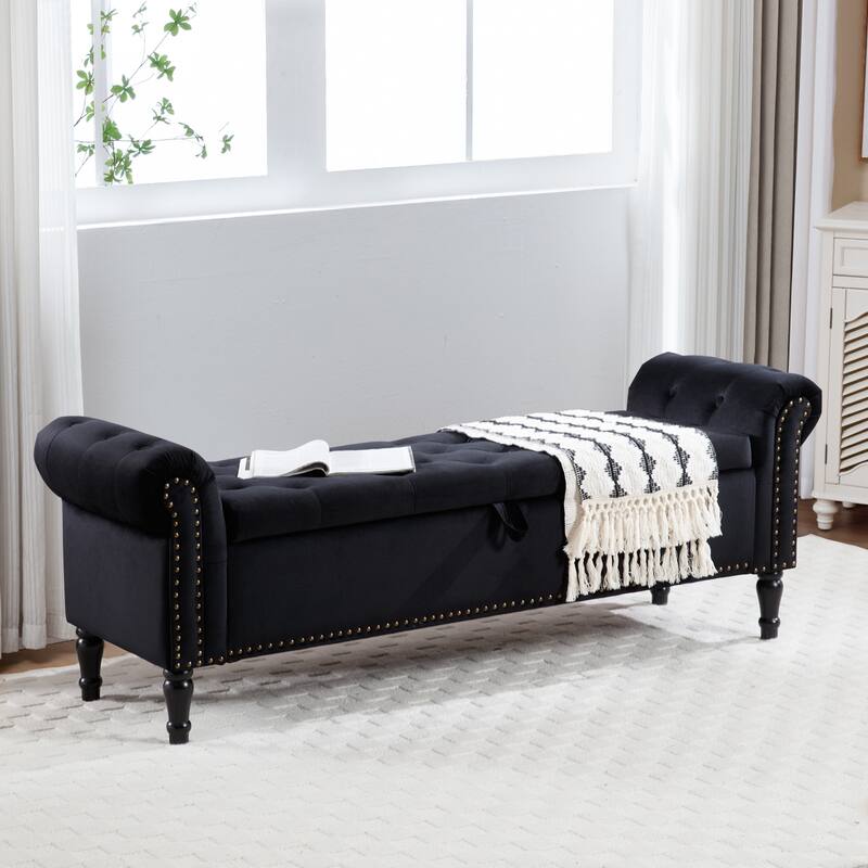 67" Velvet or PU Tufted Storage Bench for Bedroom End of Bed with Roll Arms