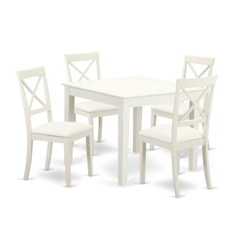 East West Furniture 5 Piece Dinette Set- a Square Dining Table and 4 Faux Leather Dining Room Chairs, 36x36 Inch, Linen White