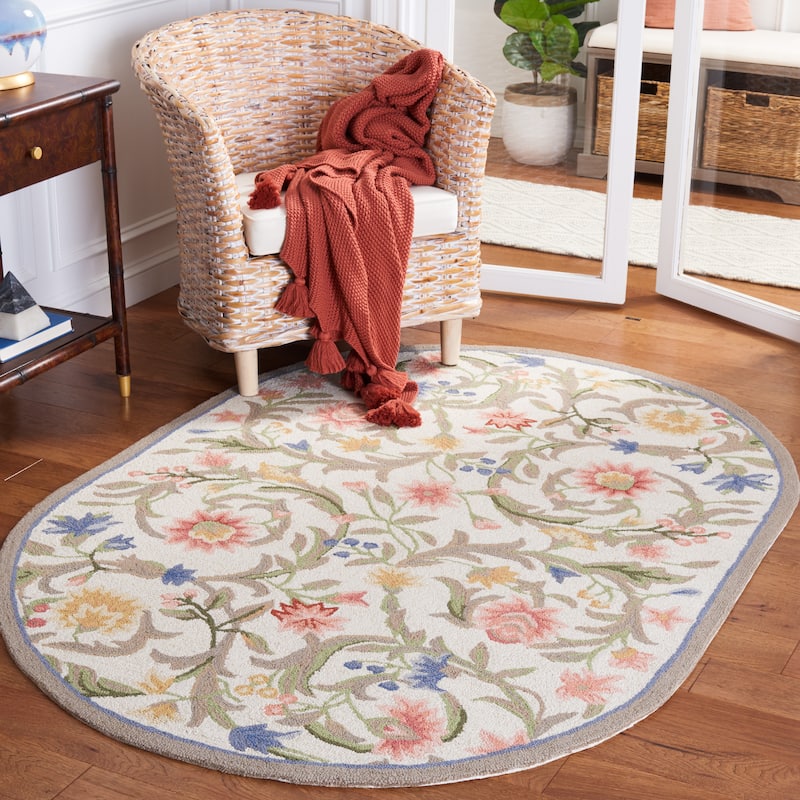SAFAVIEH Handmade Chelsea Hali French Country Floral Scroll Wool Rug - 6' x 9' Oval - Ivory