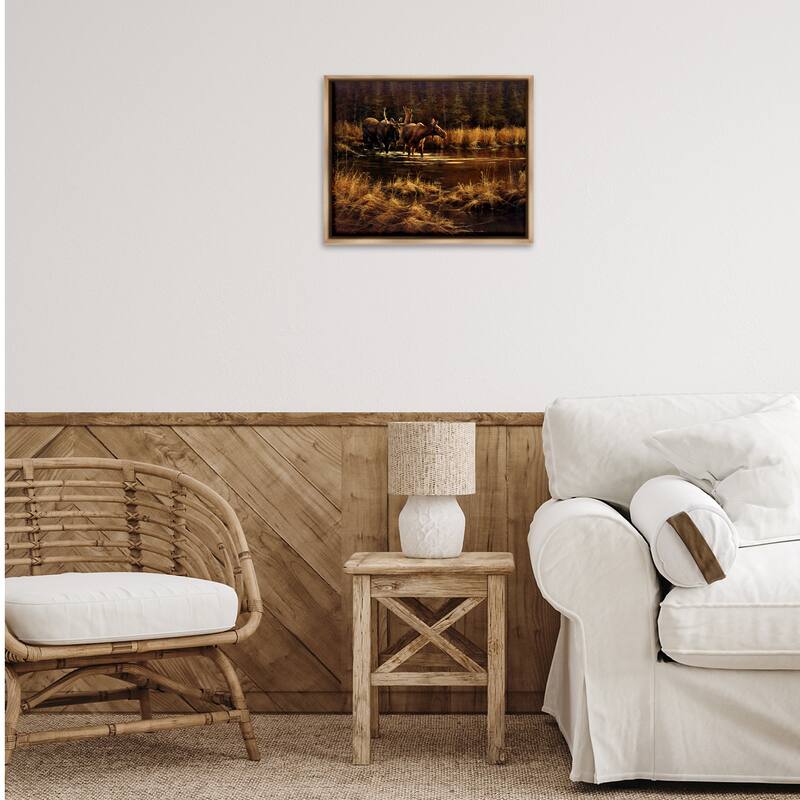 Stupell Moose Pair at Stream Framed Floater Canvas Wall Art Design By Paco Young