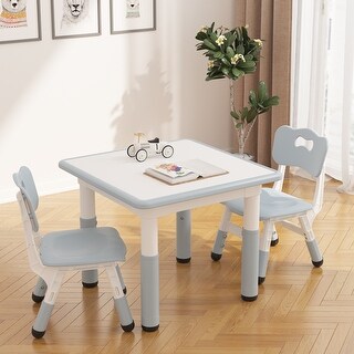 Kids Table and 2 Chairs Set with Graffiti Desktop Height Adjustable ...