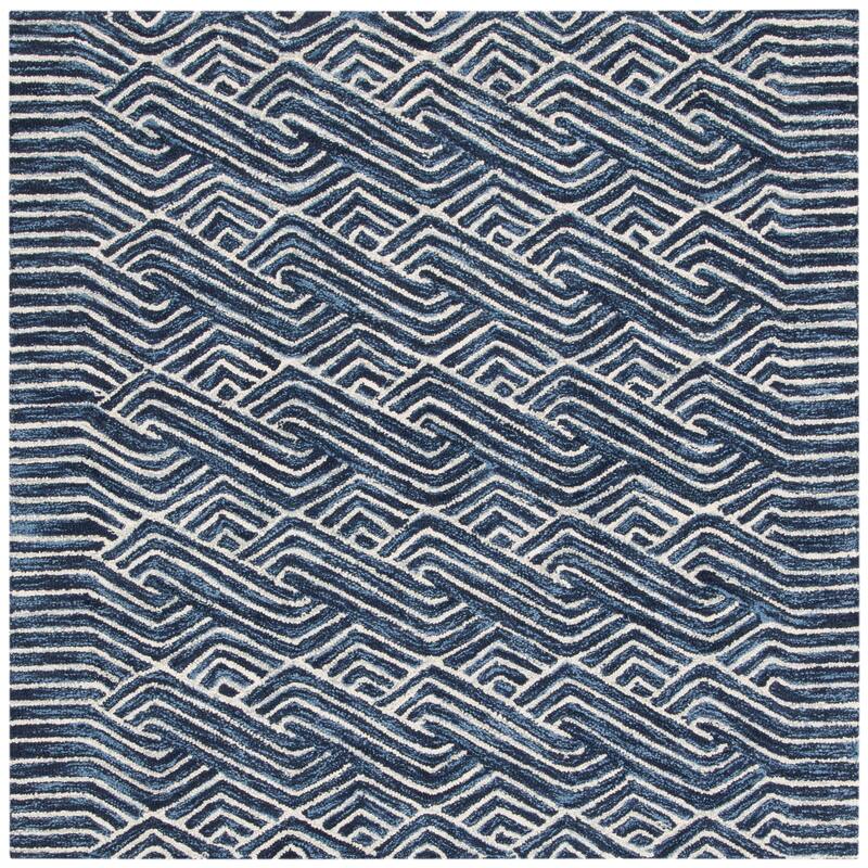 SAFAVIEH Handmade Micro-Loop Firica Modern Wool Rug - 5' Square - Dark Blue/Ivory
