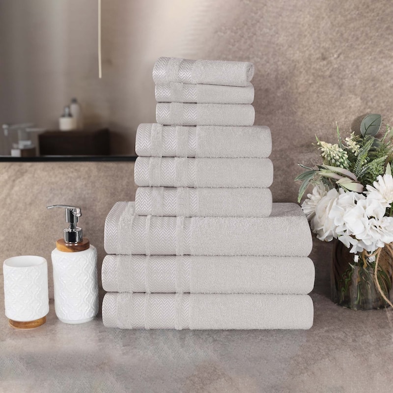 Superior Hays Cotton Medium Weight 9 Piece Bathroom Towel Set - Platinum