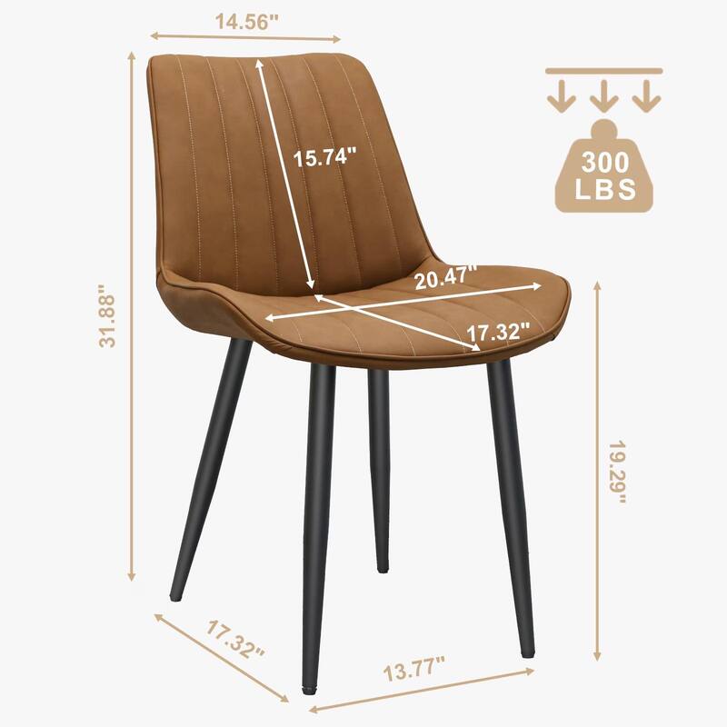 Leather Side Chair Brown Kitchen Chair Office Chair Dressing Chair Set of 4 Dining Chair with Metal Legs