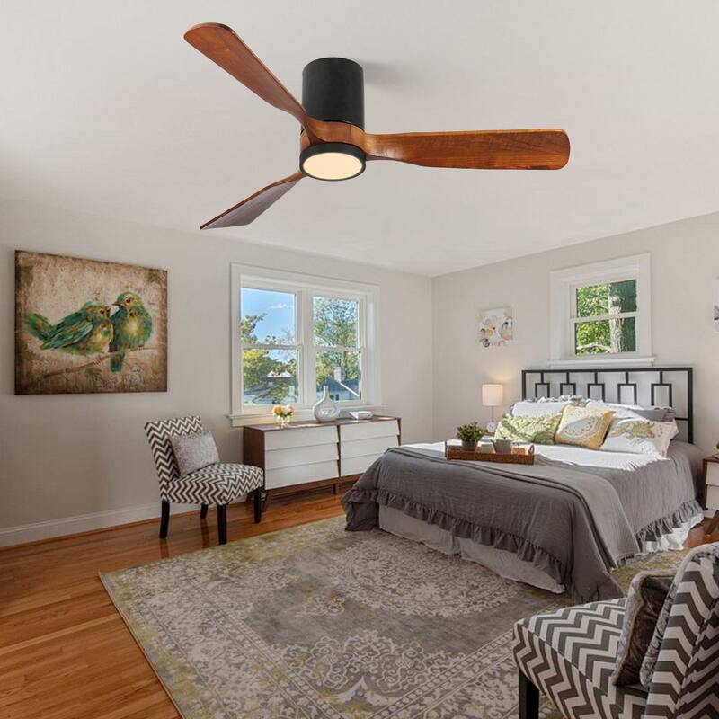 Indoor/Outdoor Flush Mount Ceiling Fan with Light & Remote Control, Rustic Wood Ceiling Fan, 6-Speed Reversible DC Motor Fan