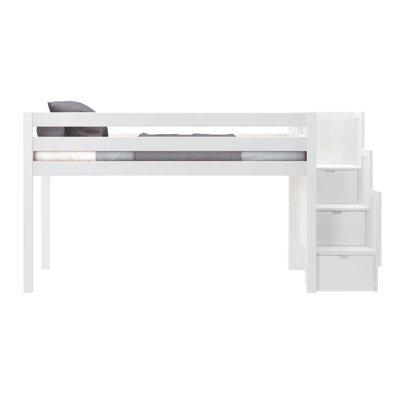 JACKPOT Contemporary Low Loft Twin Bed with 3 Step Stairway
