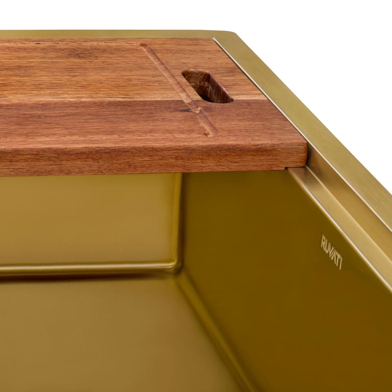 Ruvati 27 inch Polished Brass Matte Gold Workstation Undermount Kitchen Sink Single Bowl - 27" x 19" - 27" x 19"