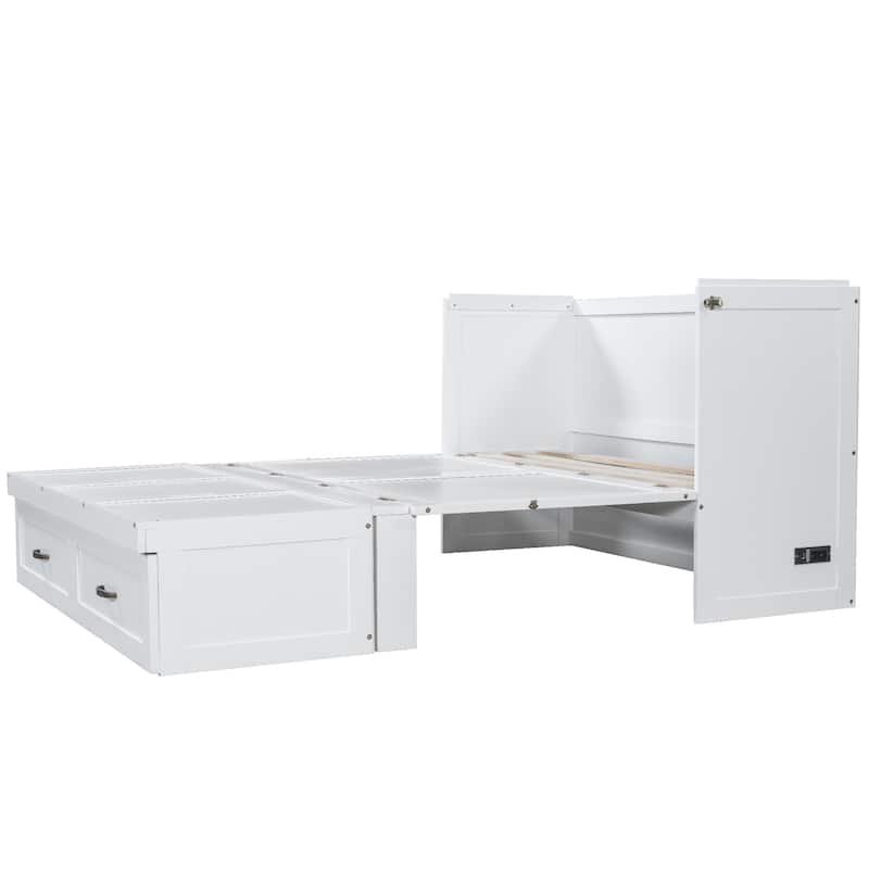 Full Size Space-Saving Murphy Bed with USB Ports and Large Drawers
