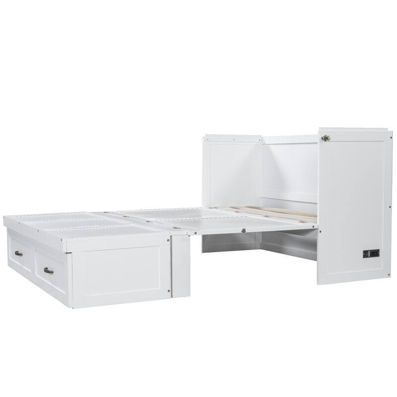 Space-Saving Design Murphy Bed with USB Ports, Large Drawers and Metal Handles