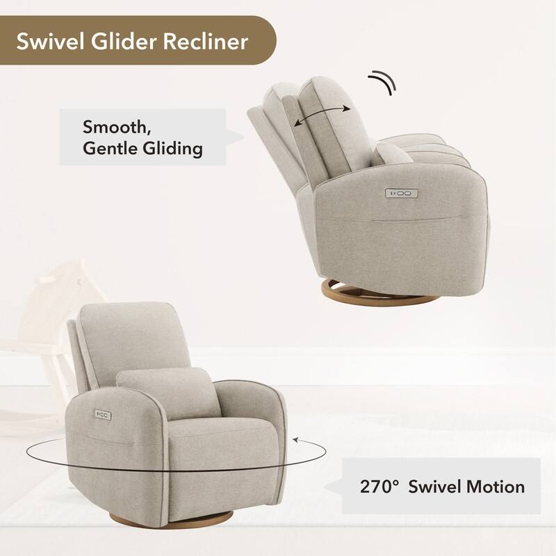 Spruce & Spring Power Swivel Recliner Chair Nursery Glider with Lumber Pillow