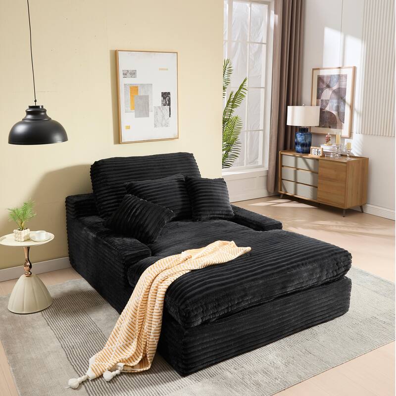 Modern Upholstered Chaise Lounge Sofa for Living Room Office, 75" Oversized Leisure Sofa 2 Seat Sleeper Couch with Pillows - Black