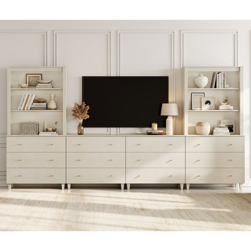 WAMPAT Entertainment Center for 75 Inches TVs with Bookshelves & Drawers
