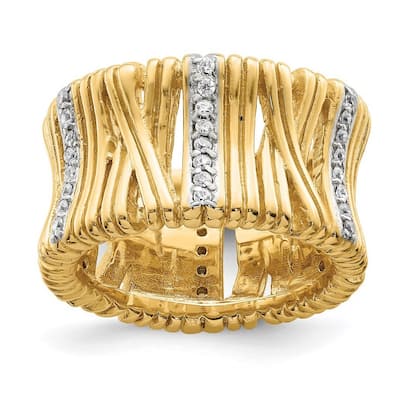 Curata 925 Sterling Silver Polished Solid Back and Gold Plated CZ Cubic Zirconia Simulated Diamond Wrapped Look Ring