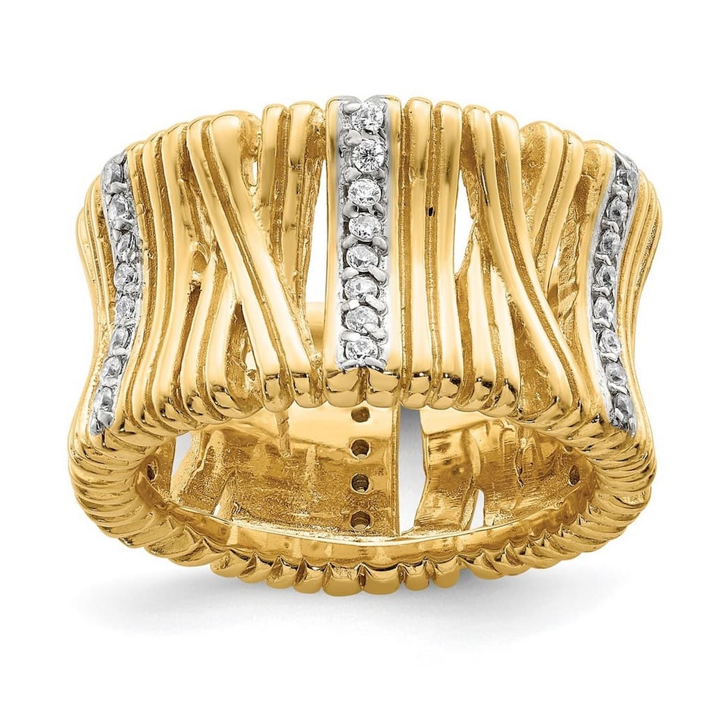 Curata 925 Sterling Silver Polished Solid Back and Gold Plated CZ Cubic Zirconia Simulated Diamond Wrapped Look Ring