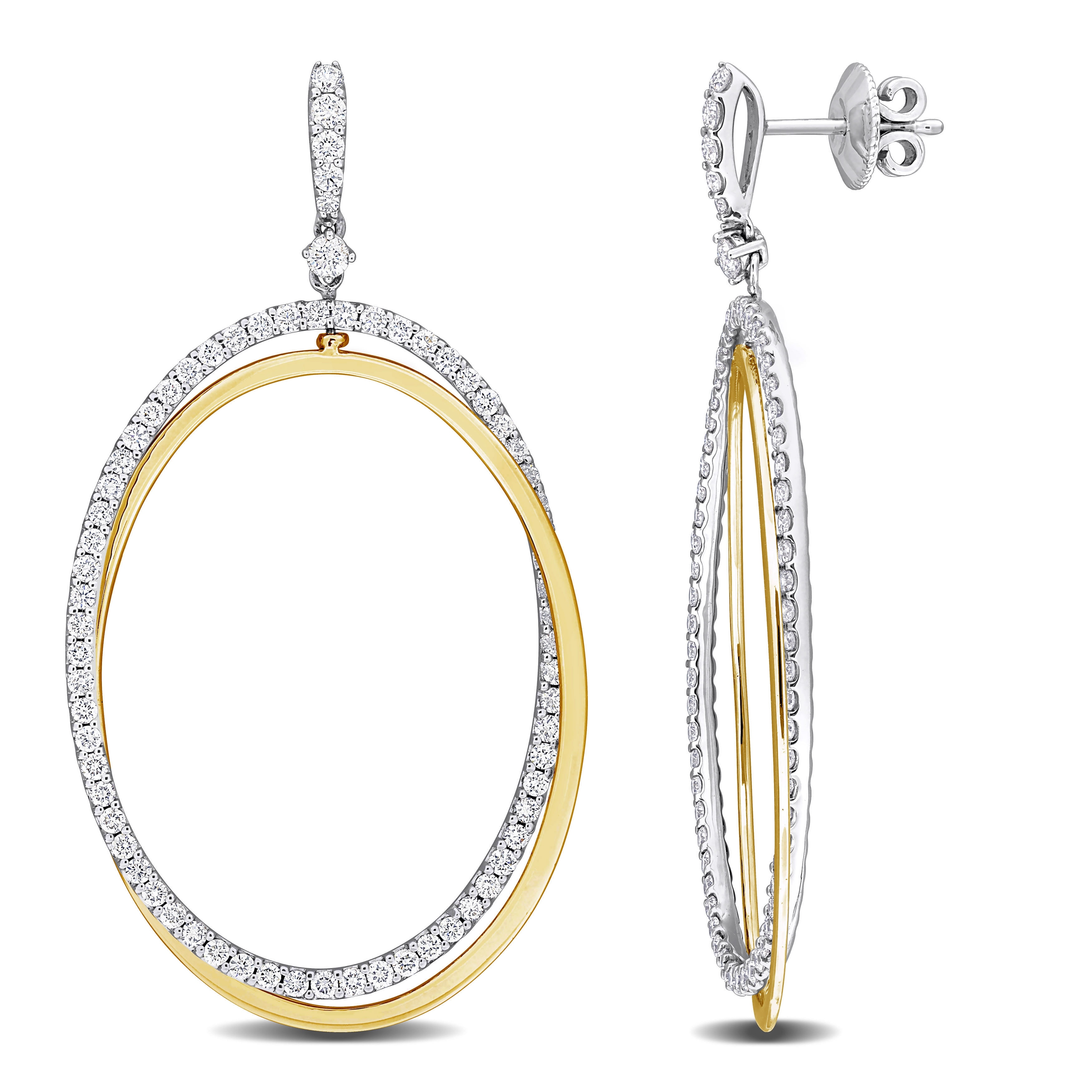 Miadora 2 1/4ct TDW Diamond InterTDWined Circular Drop Earrings 14k White and Yellow Gold
