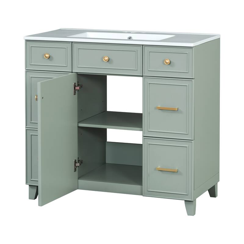 Bathroom Vanity with Sink, Vanity Set with Double-Layer & Standard Drawers, Bathroom Storage Cabinet with Adjustable Shelf