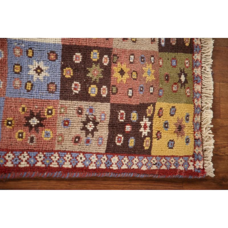 Geometric Yalameh Persian Vintage Area Rug Hand-knotted Wool Carpet - 1'11"x 3'0"