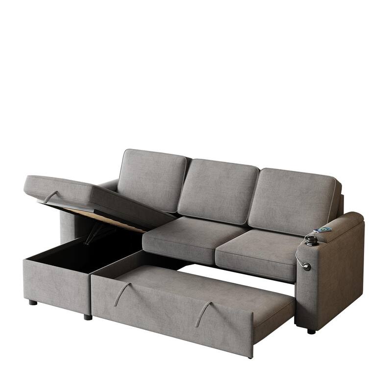 MH85.8" Sleeper Sofa, Sofa Bed - 2 in 1 Pull Out Sofa Bed with Storage Sofa with Charging Port