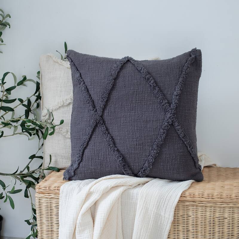 Handwoven Diamond Shag Square Throw Pillow Covers - 20" - Gray - Set of 2