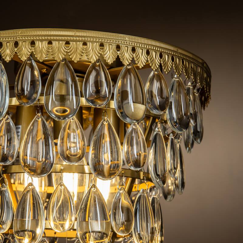 Interior 3-Lights Teardrop Glass Flush Mount Ceiling light 12" Tiered Glam Chandelier