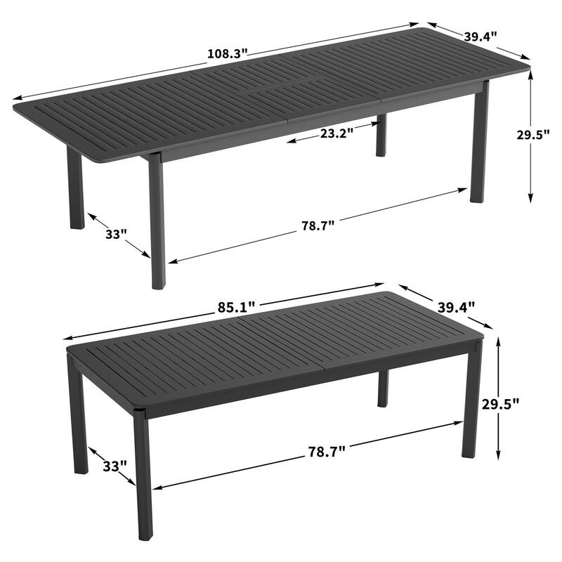 DESwan 108 in. x 39 in. Aluminum Extendable Rectangular Outdoor Dining Table