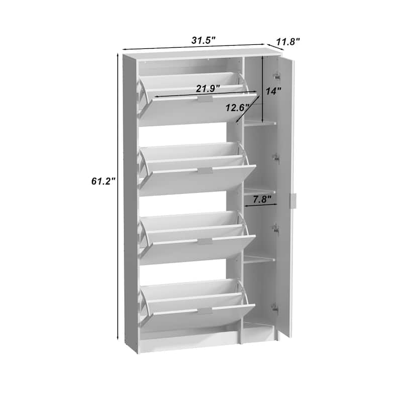 Shoe Cabinet Vertical Shoe Rack with Attached Mirror Compact Design - 31.5"X61.2"