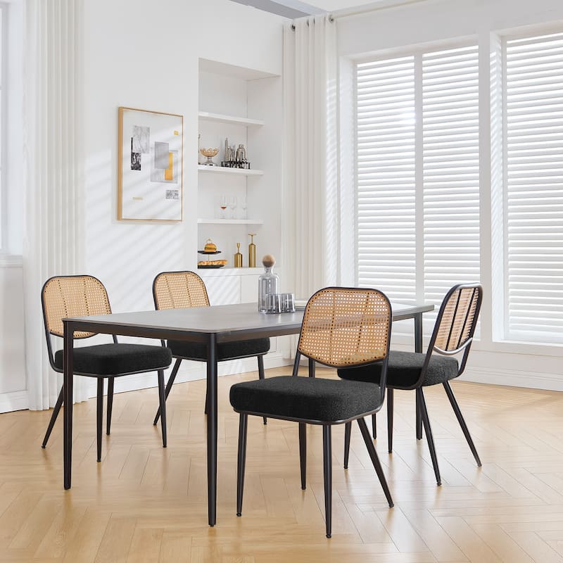 Upholstered Rattan Dining Chairs Set of 2 Side Chair - 33.86"H x 18.9"W x 22.83"D