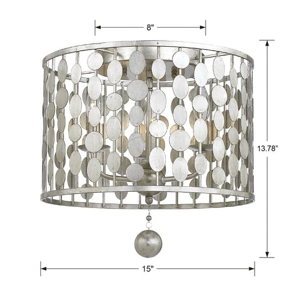 dimension image slide 1 of 2, Crystorama Lighting Group Layla 3 Light 15" Wide Flush Mount Drum