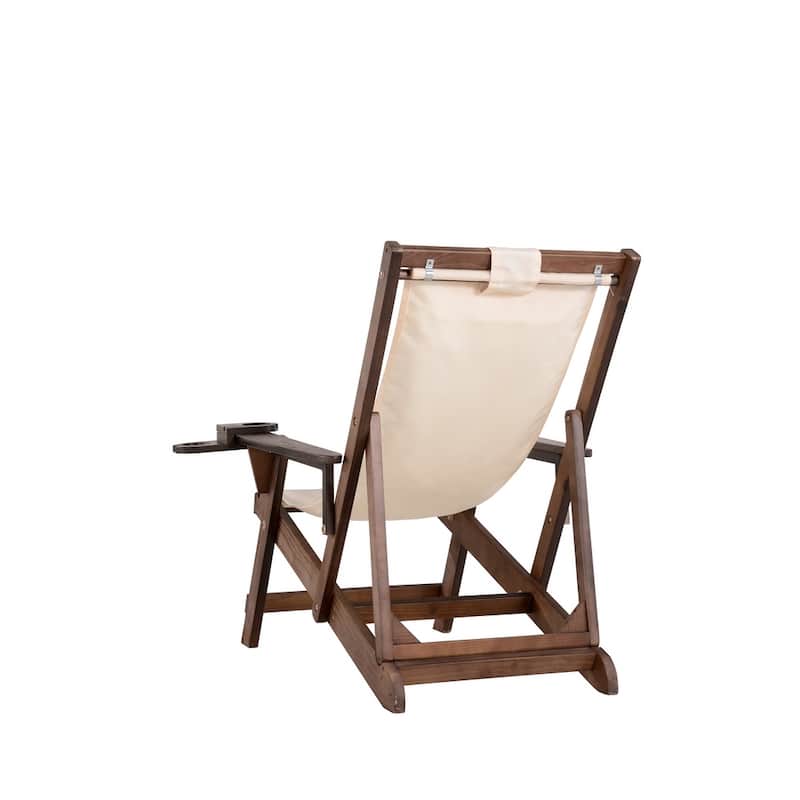 Romantic Collection Canvas Sling Chair with Cup Holder - Dark Brown Frame Beige Cushion