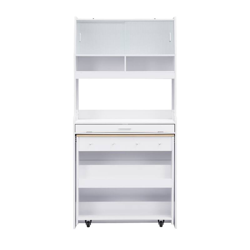 2-in-1 Buffet Hutch Storage Cupboard with Foldable Dining Table