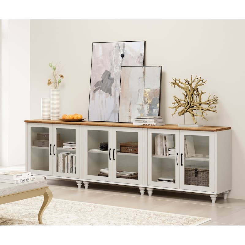 Kitchen Sideboard Buffet Cabinet, Glass Display Cabinet with Storage
