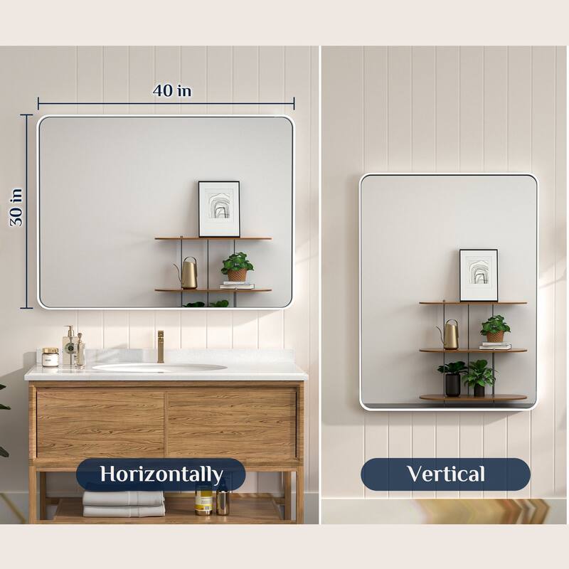 Keonjinn Rectangular Modern Aluminum Framed Bathroom Vanity Mirror, White
