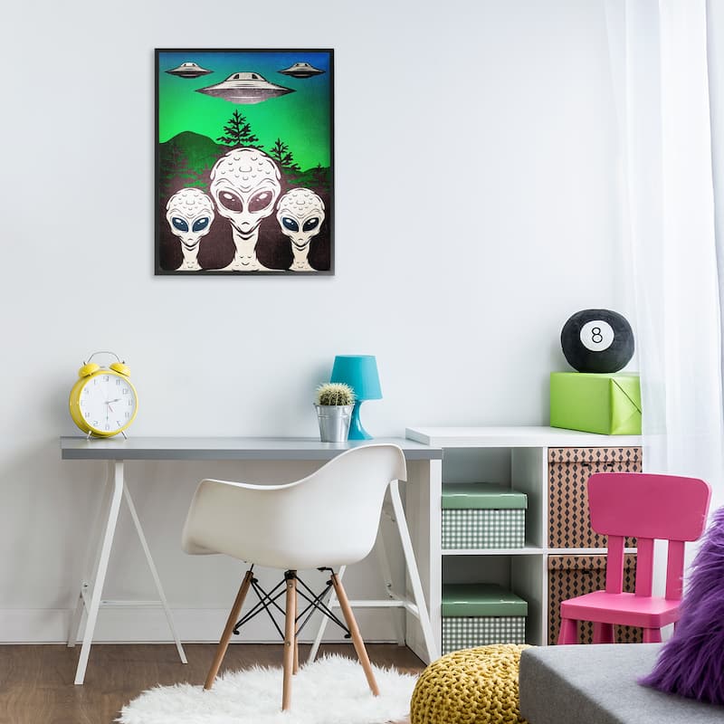 Stupell Vintage Aliens & UFO Framed Giclee Art Design By Kim Allen