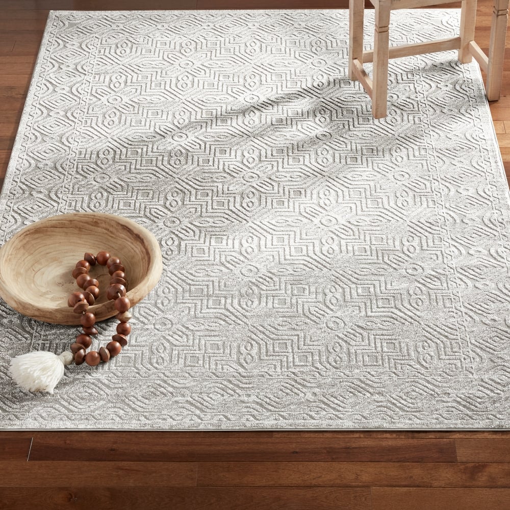 TOWN & COUNTRY LUXE Maya Medallion Tile Neutral Indoor Area Rug with High-Low Texture