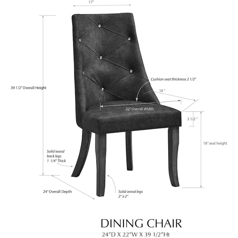 Crystal-Tufted Upholstered Fabric Dining Room Chairs, Set of 2, Gray