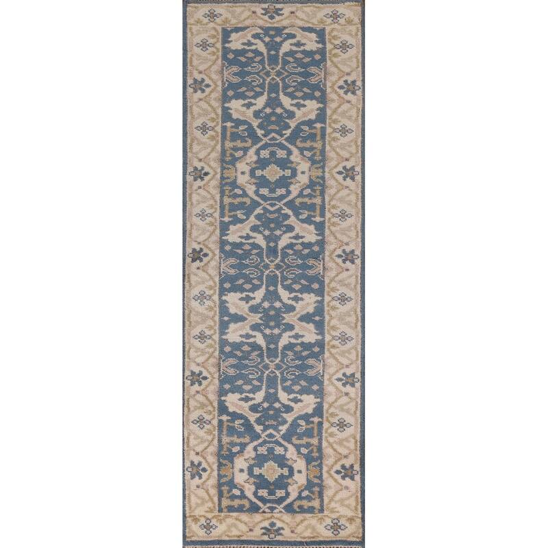 Blue Oushak Indian Runner Rug Handmade Wool Carpet - 2'6"x 9'9"