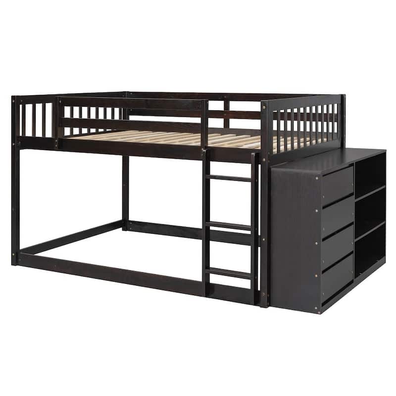 Wood Bunk Bed with 4 Drawers and 3 Shelves