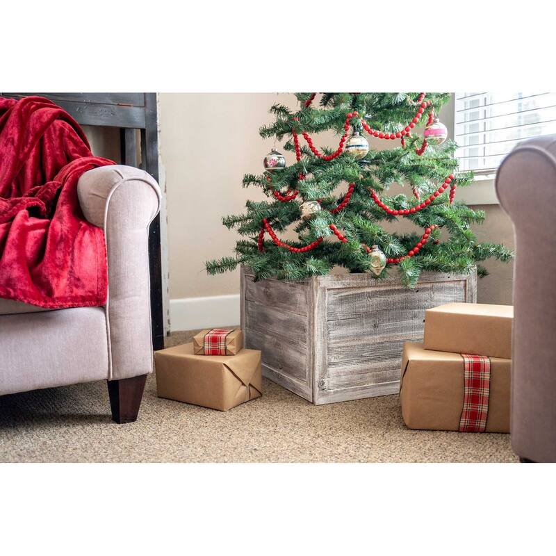 23" Gray White Wash Plank Christmas Tree Collar