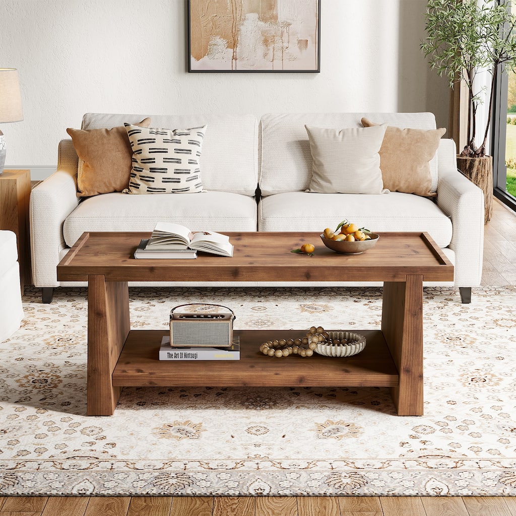 Solid Wood Coffee Table, 47.24" Rustic Farmhouse Coffee Table