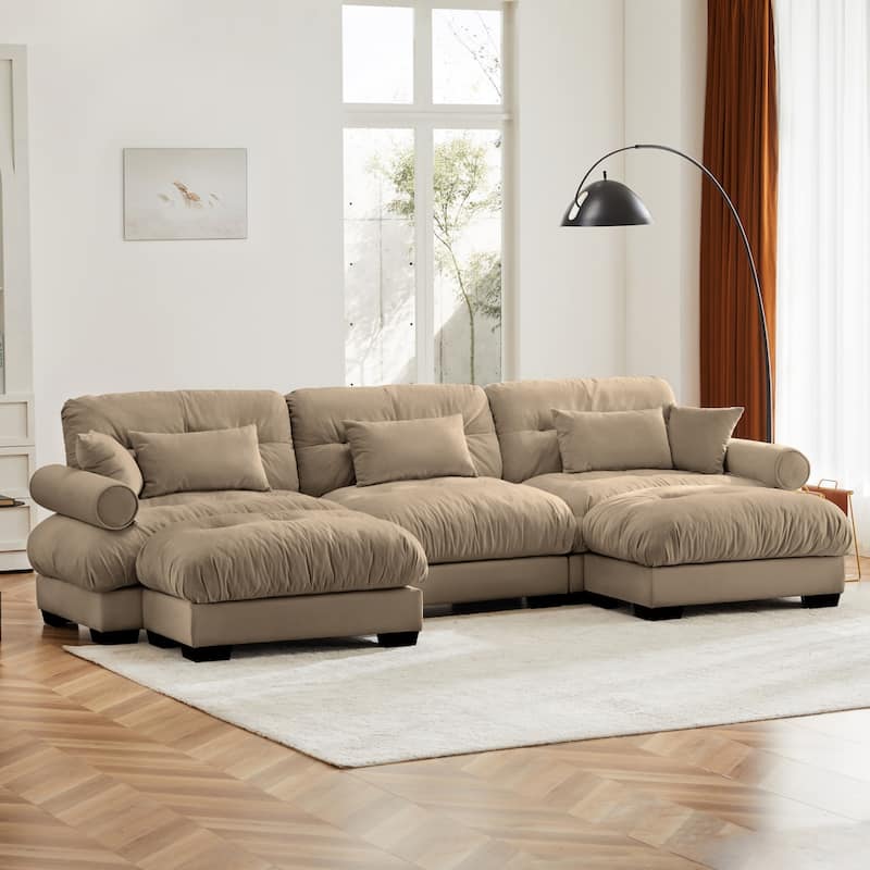 Modern Reversible 3-Seat Modular Sectional Corner Sofa Couch with Waist Pillows