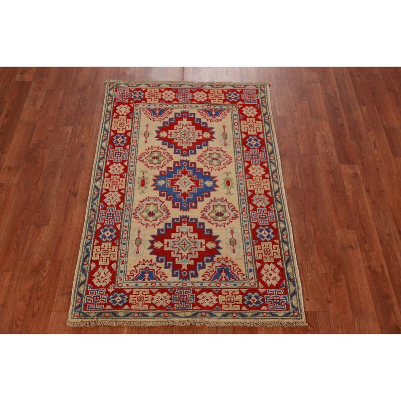 Traditional Kazak Foyer Rug Handmade Pink Wool Carpet - 2'8"x 4'2"