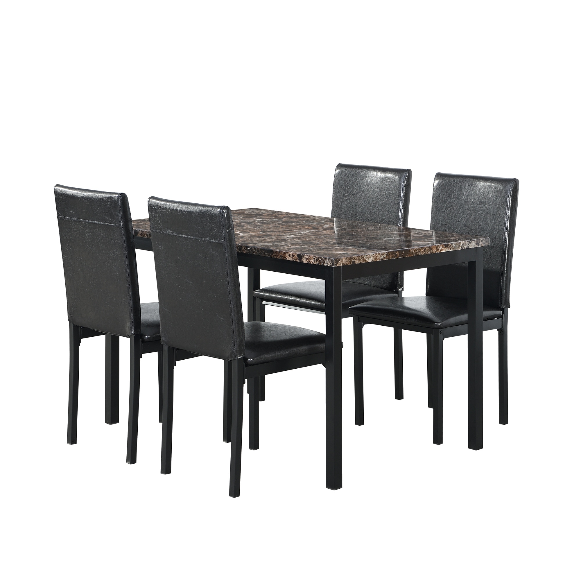 5-Piece Dining Table Set with Faux Marble Top and Upholstered PU Chairs, Modern Kitchen Table Set for 4